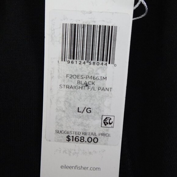 Eileen Fisher Straight Leg Pants Size L Black Velour Stretch Elastic Waist - Picture 8 of 9